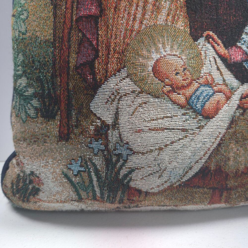 Vintage Nativity Tapestry Pillow 16x16 Mary Joseph Baby Jesus Christmas Decor - Picture 6 of 7